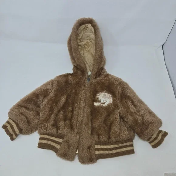 Vintage Boy's Fleece Coat Jacket Size 18 Months All Pro Football Brown Insulated - Picture 12 of 14